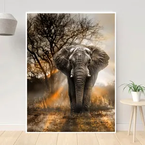 Afriacn 코끼리 가족 일몰 마이그레이션 풍경 벽 아트 사진 홈 장식 어린이 방 Caudros 거실 장식 캔버스