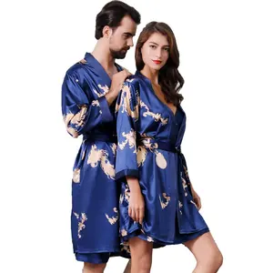 Оптовая продажа, шелковый халат с длинным рукавом, Роскошные атласные пижамные комплекты для пар, одежда для сна больших размеров для влюбленных