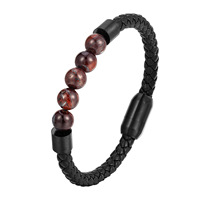Bracelet en cuir en pierre volcanique naturelle, bracelet tressé en cuir et acier inoxydable, bijoux multi-brins en acier titane pour homme L2
