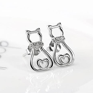 Orecchini a perno a forma di gatto cavo, graziosi, da donna, con design animale dolce e scintillante, gioielli alla moda per le orecchie - Product Image 2