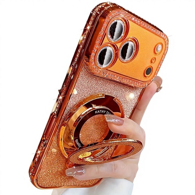 Aibairuixin IPhone17ProMax Edge Drill Mobile Phone Case for 16 Gradient Glitter Rhinestone Magnetic Bracket Advanced Sense