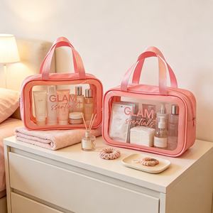 กระเป๋าเครื่องสำอางใส Pinky PU พร้อมหูหิ้ว กันน้ำ พกพาสะดวก สำหรับจัดเก็บอุปกรณ์อาบน้ำ มีโลโก้ - Product Image 3
