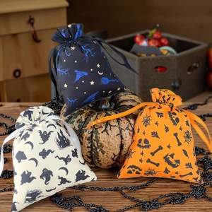 Bolsa de Dulces de Halloween para Truco o Trato, Bolsa de Algodón Personalizada con Cordón para Niños, Decoración de Fiesta de Cumpleaños de Halloween - Product Image 6