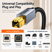 SAMZHE Kabel Printer USB 2.0 B Kecepatan Tinggi 480Mbps Berlapis Emas dengan Casing Aluminium Alloy dan Pelindung Multi-Lapisan Berbahan Nilon Terjalin
