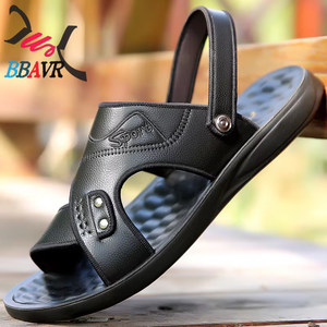 Sandalias y Chanclas para Hombre de Doble Uso, Suela Suave, Sandalias Casuales, Sandalias Planas de PU para Uso Diario con Cierre de Velcro, 1 Par - Product Image 2