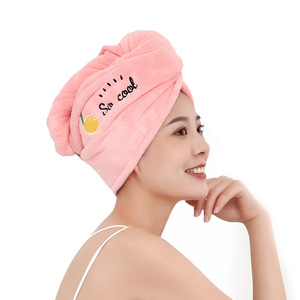 Custom Fruit Embroidered Shower Cap Coral Fleece Thickened Double Layer Absorbent Towel Head <b>Wrap</b> For Women <b>Pink</b> - Product Image 3