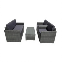 4-teiliges Garten-Sofa-Set Grau PE-Rattan Outdoor-Möbel Zweisitzer 2 Sessel und Glas-Couchtisch mit Kissen