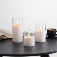 Bougies Pilier Matti en Verre Blanc Chaud, Fonctionnant sur Piles, Flamme Réelle 3D, Télécommande, Décoration Maison, Diwali, Noël
