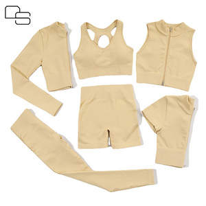 <span class=keywords><strong>DS</strong></span> liền mạch thể dục thể thao chất lượng cao tùy chỉnh màu sắc quần áo phụ nữ phòng tập thể dục 6 mảnh Yoga đặt - Product Image 1