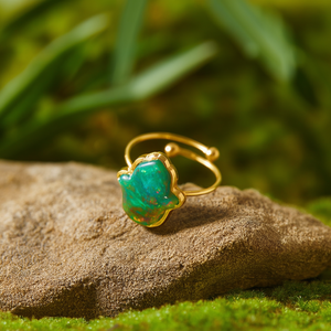 Fine <b>Rings</b> Hamsa Hand <b>Opal</b> Stone PVD <b>Gold</b> Plated 316L Stainless Steel Sustainable Resistant Jewelry - Product Image 3