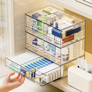 Medicine Storage Box Stackable With Drawers Large Capacity Desktop Transparent Dustproof Pill Organizer Cabinet - Product Image 2