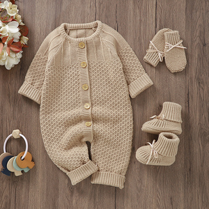Mimixiong personnalisé hiver fil solide bébé vêtements nouveau-né enfant en bas âge bébé tricoté pyjamas Crochet tenues à manches longues barboteuse - Product Image 5