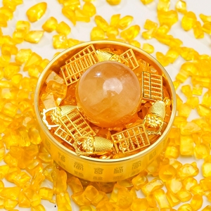 Sfere di cristallo naturale giallo ghiaccio, vasi Baifu, riso, pietre frantumate, bacinelle per tesori, oggetti artigianali, per attirare la ricchezza - Product Image 4