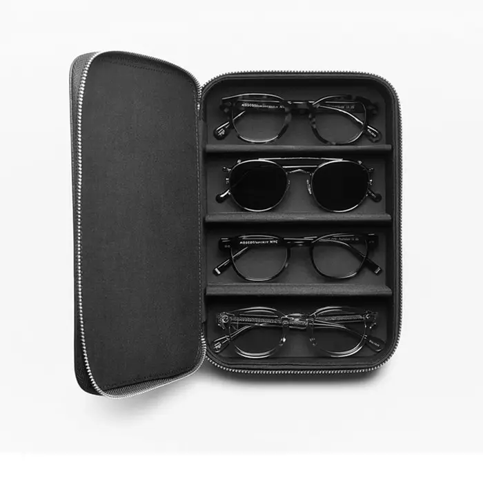 Custom logo 4 pair 4 slots black PU leather sunglasses eye glasses travel case