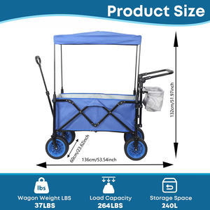 Factory Sale Portable Camping Trolley <strong>Beach</strong> Storage Folding Wagon <strong>Cart</strong> With Wheels and Awning - Product Image 3