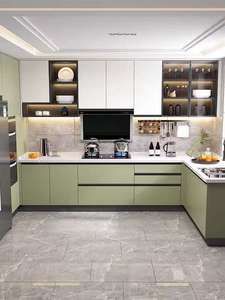 Set di Mobili da <span class=keywords><strong>Cucina</strong></span> Moderni Bicolore Verde e Bianco <span class=keywords><strong>con</strong></span> Piano in Quarzo - <span class=keywords><strong>Arredamento</strong></span> <span class=keywords><strong>Cucina</strong></span> Modulare <span class=keywords><strong>a</strong></span> L Personalizzato per Casa - Product Image 4