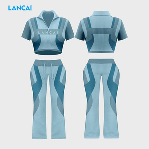 Lanci Custom logo Gym Y2K Fitness <b>Workout</b> Set Full Zip up <b>Jacket</b> Flared Yoga Leggings Matching 2 Piece Women Activewear Sets - Product Image 3