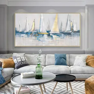 Velero grande fiesta veleros originales se reúnen <span class=keywords><strong>en</strong></span> <span class=keywords><strong>el</strong></span> <span class=keywords><strong>paisaje</strong></span> del puerto arte azul pared arte abstracto <span class=keywords><strong>pintura</strong></span> al óleo a mano - Product Image 5