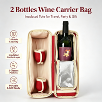 Sac isotherme pour 2 bouteilles de vin, sac de transport portable pour bouteilles de vin, sac cadeau pour les amateurs de vin, hommes et femmes
