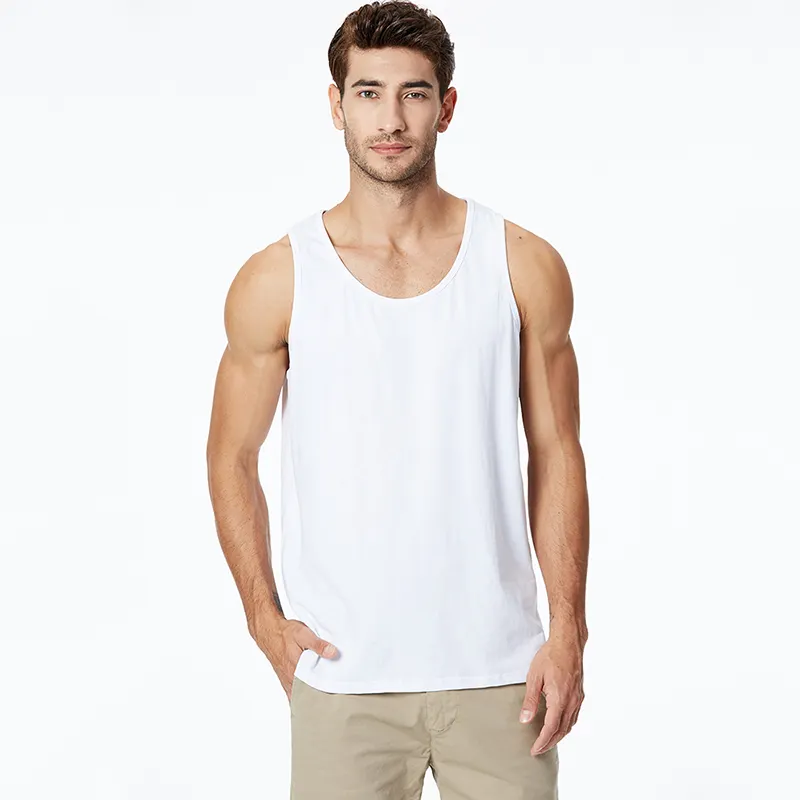 Mens Gym Knitted sleeveless running 100% Cotton Tank Tops Shirts solid O-neck Muscle bodybuilding Tee Vest(M-3XL)