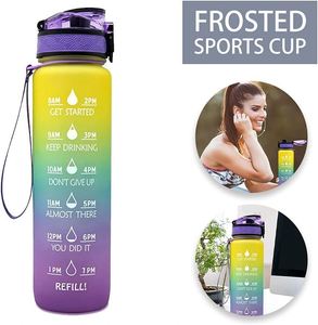 32oz Gradient Motivational <b>Water</b> <b>Bottle</b> with <b>Time</b> Marker Straw, BPA-Free Leakproof Sports <b>Water</b> <b>Bottle</b> - Product Image 2