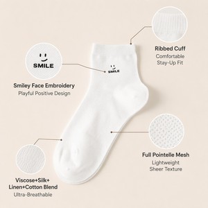 Chaussettes basses pour femmes <span class=keywords><strong>en</strong></span> soie et <span class=keywords><strong>lin</strong></span>, motif sourire <span class=keywords><strong>en</strong></span> maille intégrale, respirantes, légères et confortables, pour usage quotidien et décontracté, personnalisables OEM - Product Image 3