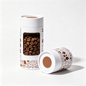 Boîte cylindrique en papier kraft avec fenêtre transparente en PET, tube rigide en papier pour emballage de grains de café, pour vente au détail et utilisation personnalisée de la marque. - Product Image 3
