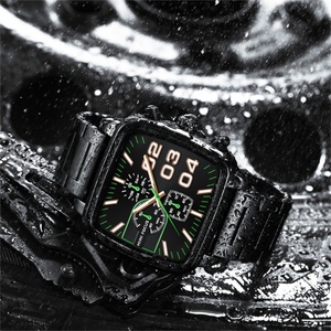 MINI FOCUS Nouvelle Montre Carrée Tendance 0314 Bracelet Bleu Étanche 3ATM Montres-Bracelets Homme Calendrier Étanche - Product Image 5