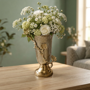Luxury Antique <b>Gold</b> Metal Flower <b>Vase</b> with Decorative Floral Vine Design for Home Décor & Table Centerpiece - Product Image 3