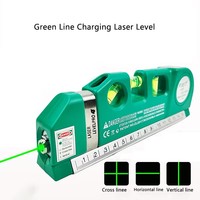 Niveau laser vert rechargeable OEM avec ruban à mesurer, ligne croisée, angle droit, outil de nivellement multifonctionnel pour la décoration intérieure