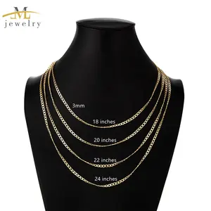 JML 14K Gold Tone Multiple Length Necklace Miami Cuban Flat Link Curb Chain Necklace For Women