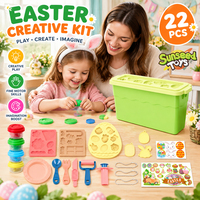Sunseed Magic Dough Easter Play Set 22 PCS DIY Modeling Clay Kit dengan Kotak Penyimpanan Cetakan Telur Kelinci Mainan Seni Edukatif Kerajinan Tangan