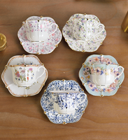 Service à thé en porcelaine fine de luxe, design européen exquis, imprimé floral, tasses à café vintage, soucoupes, compatible lave-vaisselle
