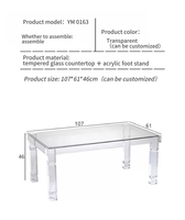 Table basse rectangulaire moderne minimaliste en acrylique avec plateau en verre trempé pour salon