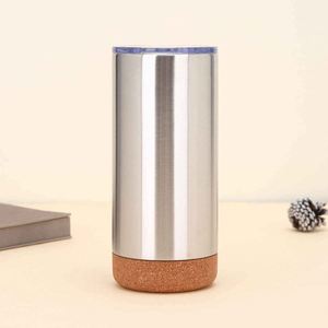 Light Blue Stainless Steel Tumbler With Cork Base Double Wall Vacuum Insulated Travel Mug - Product Image 5