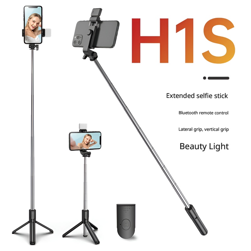 Perche à selfie avec lumière d'appoint H1s-1m, noire