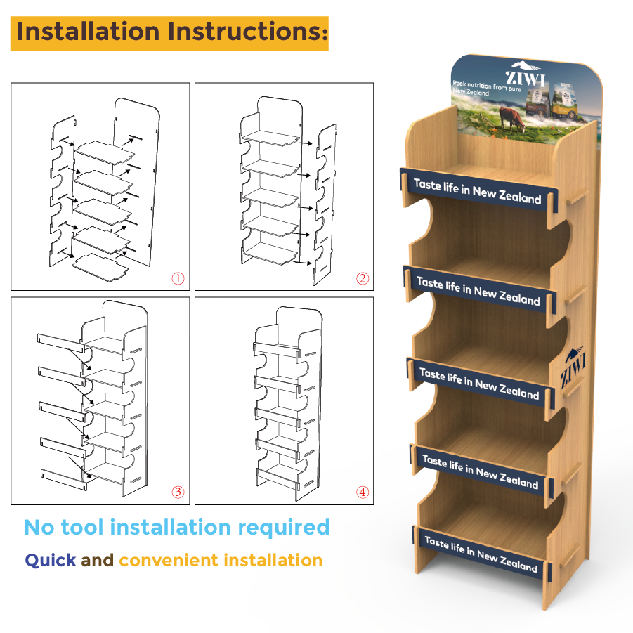 Customized Foldable Modern Plywood Divided Pet Food Display Stand for Supermarkets — view 5