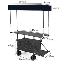 Chariot de transport alimentaire pliable avec table pliante portable et parasol, chariot de vente ambulante personnalisé OEM avec auvent