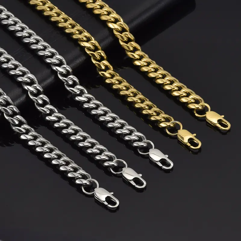 Hip Hop 14k 18k Gold Plated fashion jewelry necklaces Cuban Curb Link men stainless steel necklace chains for men