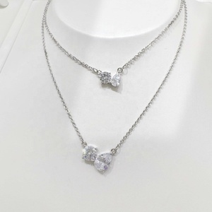 Collar minimalista de plata de ley 925 personalizado para novias, collar de moda para mujer, mamá, con corazón único, delicado, con circonitas, cadena en capas. - Product Image 5