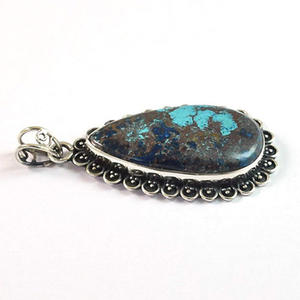 60 mm long Blue Azurite 925 sterling silver pendant ornate bohemian <b>ethnic</b> antique design style fashion <b>accessories</b> for women - Product Image 2