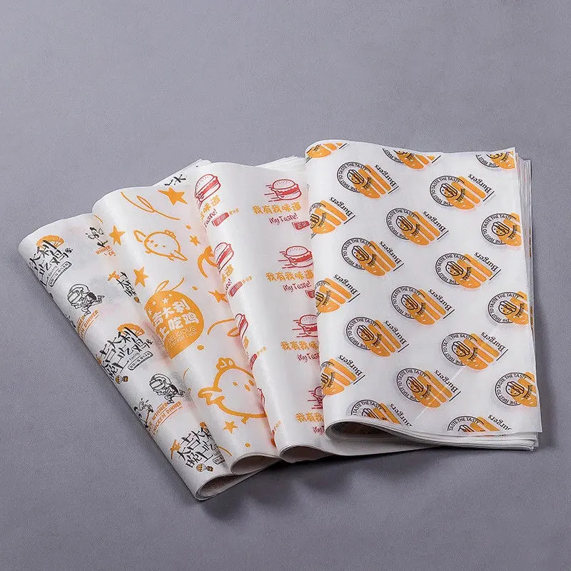 कस्टम मुद्रित फास्ट फूड फ्राइड चिकन सैंडविच Greaseproof खाद्य रैपिंग पेपर Greaseproof कागज फ्राइड फास्ट फूड पैकेजिंग के लिए
