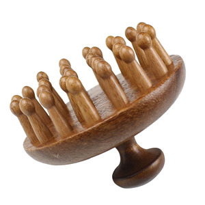 Peigne rond en bois de santal doré, 28 dents, massage du cuir chevelu pour hommes et femmes, utilisation domestique, relaxation de la tête - Product Image 5