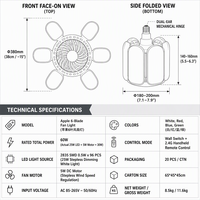 Ventilateur de plafond LED pliable à 5 pales avec télécommande, douille E27, pour chambre, maison, hôtel, usage intérieur