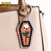 Porte-clés en acrylique Rose Coffin, design gothique orange et noir, breloque transparente double face, accessoire de mode alternatif