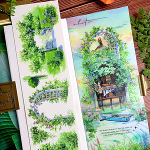 1 rollo <span class=keywords><strong>de</strong></span> cinta <span class=keywords><strong>de</strong></span> cuaderno <span class=keywords><strong>de</strong></span> diseño <span class=keywords><strong>de</strong></span> paisaje, casas <span class=keywords><strong>de</strong></span> paisaje, árboles, nubes, palabras, edificios, montañas y ríos - Product Image 2