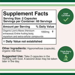 Cápsulas de extracto dual de Melena De León orgánicas de etiqueta privada Suplementos inmunitarios de apoyo cerebral para adultos Suplementos de melena de León - Product Image 4
