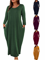 Robe longue décontractée à col rond et manches longues pour femme, en maille douce, avec poches latérales, couleur et taille personnalisables, ODM/OEM