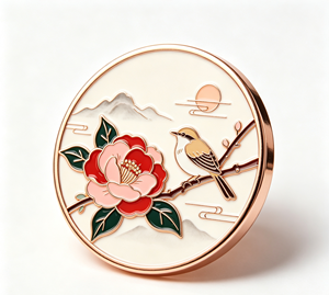 Broche en métal émaillée personnalisée, motif oiseau et fleur, style cloisonné, accessoire cadeau - Product Image 2