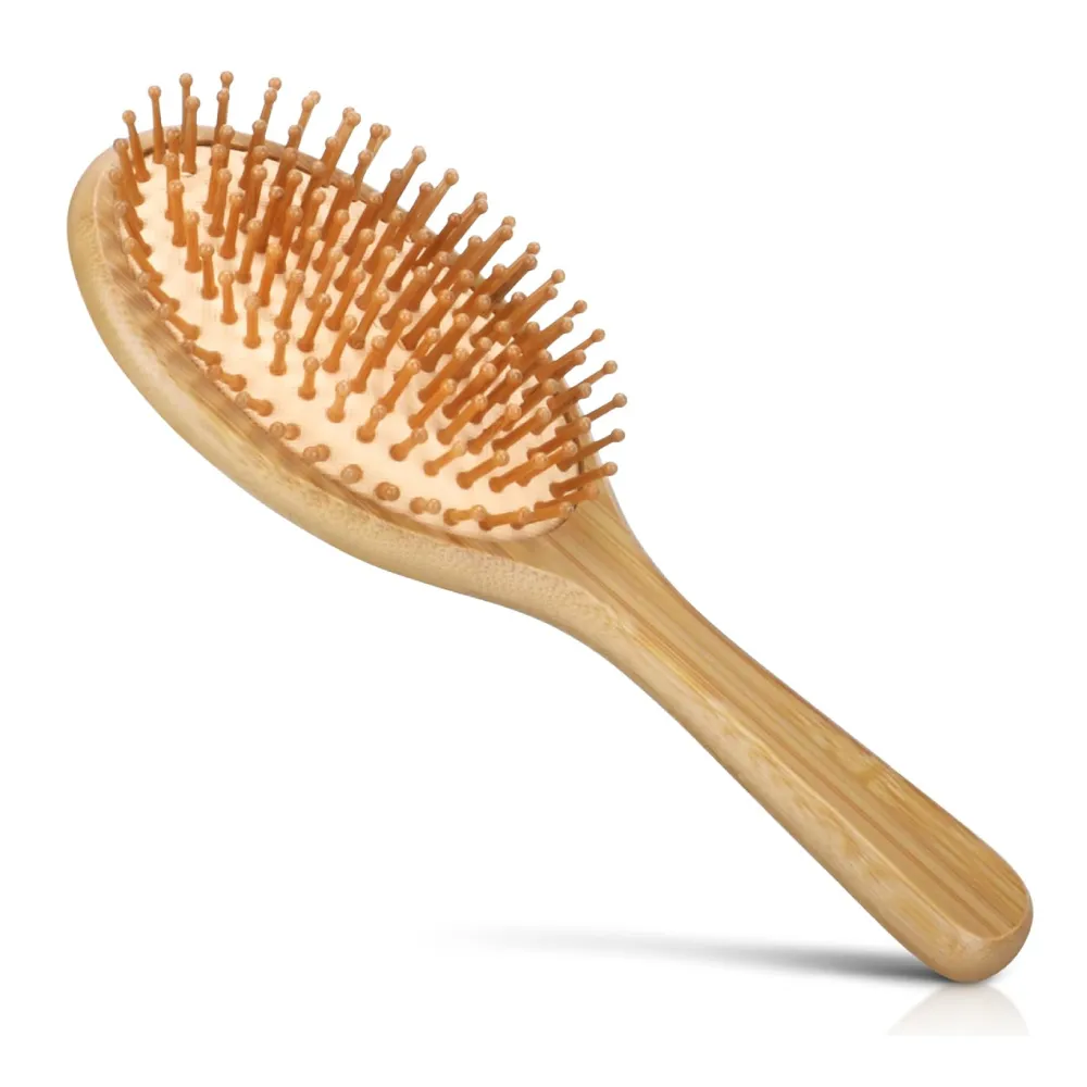 100% натуральная бамбуковая щетка для волос с логотипом на заказ, воздушная подушка, гребень для волос, Бамбуковая щетка для волос